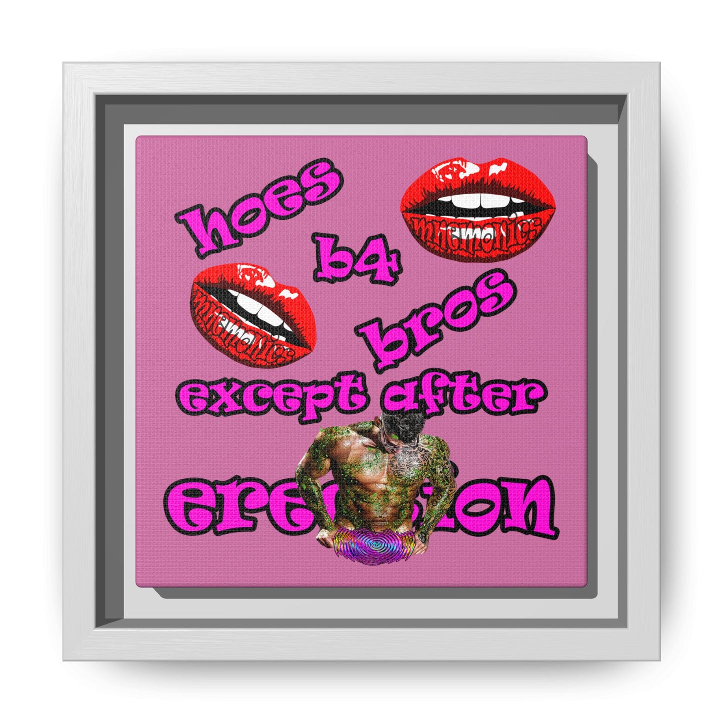 hoes b4 bros - framed canvas art (light pink)