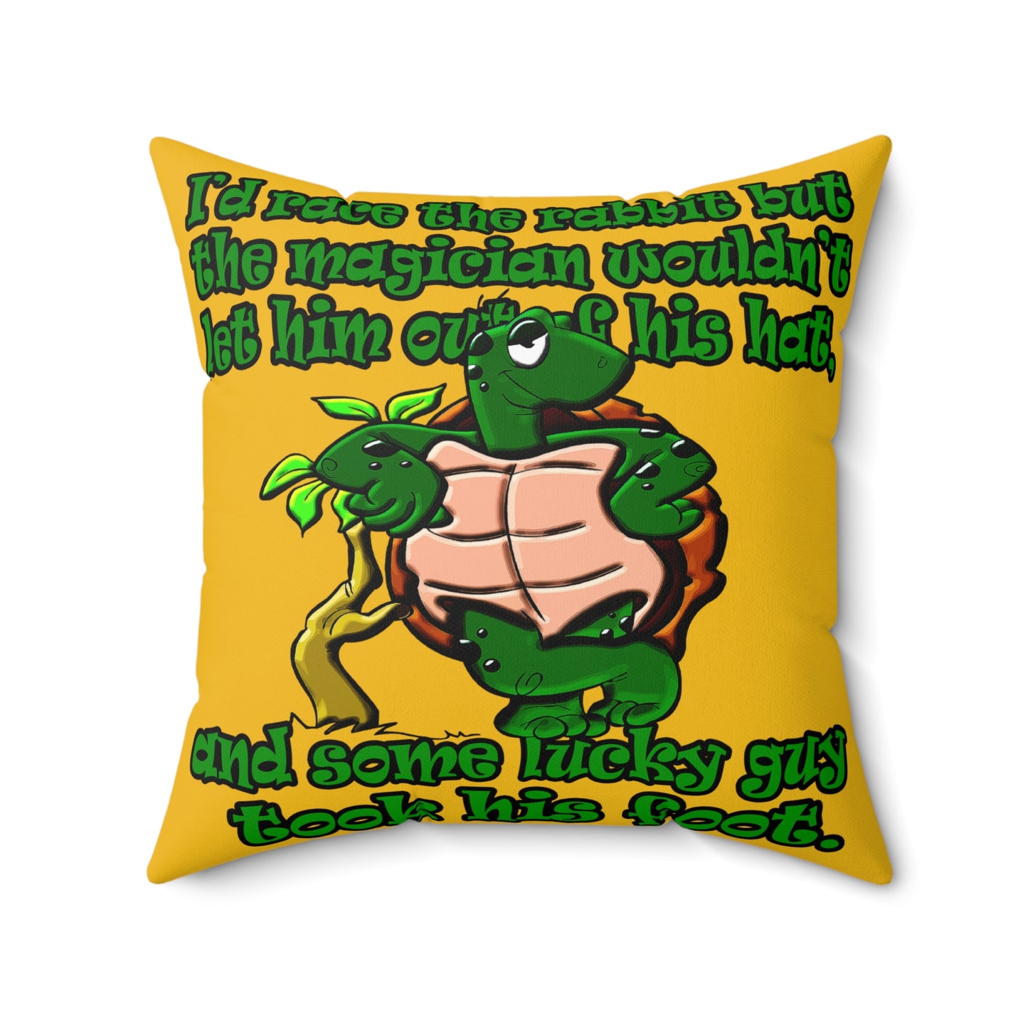 turtle race - Spun Polyester Square Pillow - (yellow)