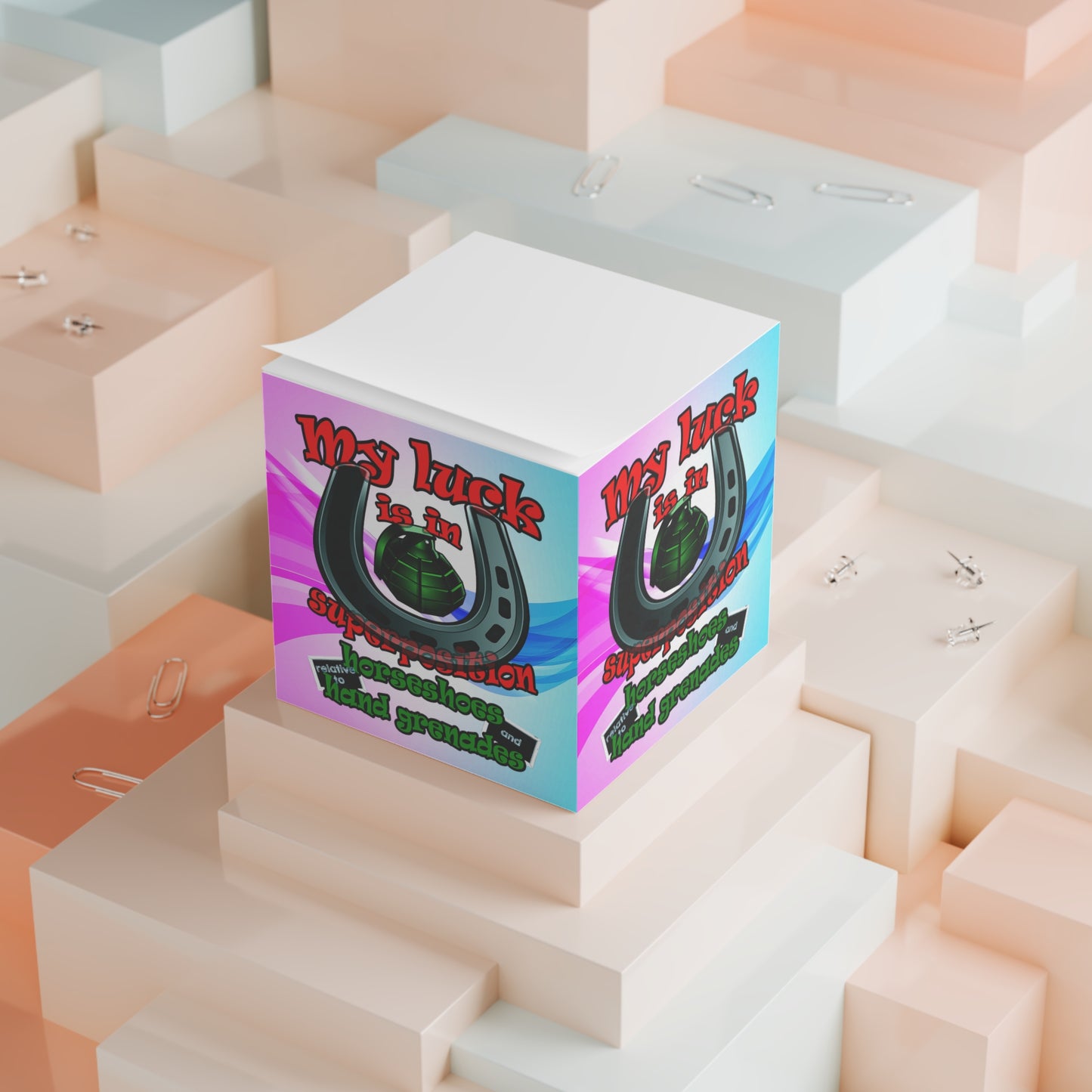 my luck - note cube (light blue-pink wave)