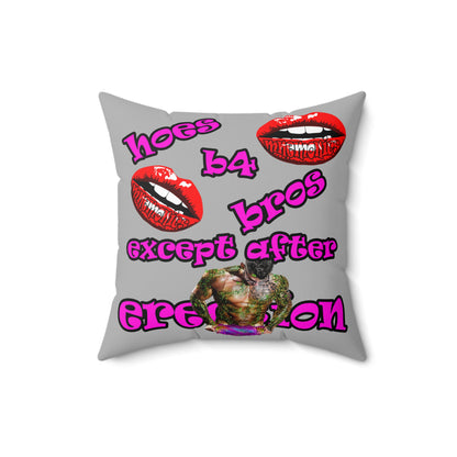 hoes b4 bros - Spun Polyester Square Pillow - (light grey)