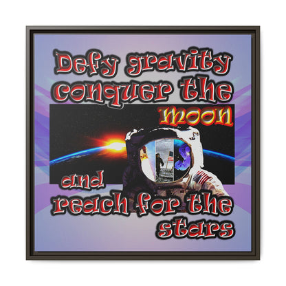 defy conquer reach - framed canvas art (light blue-pink wave)