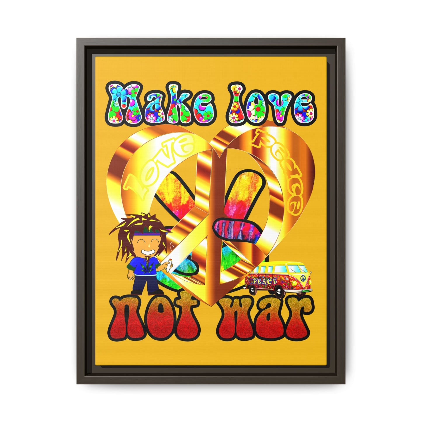 love peace - framed canvas art (yellow)