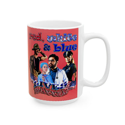 rw&b lives matter - White Mug (yellow-orange wave)