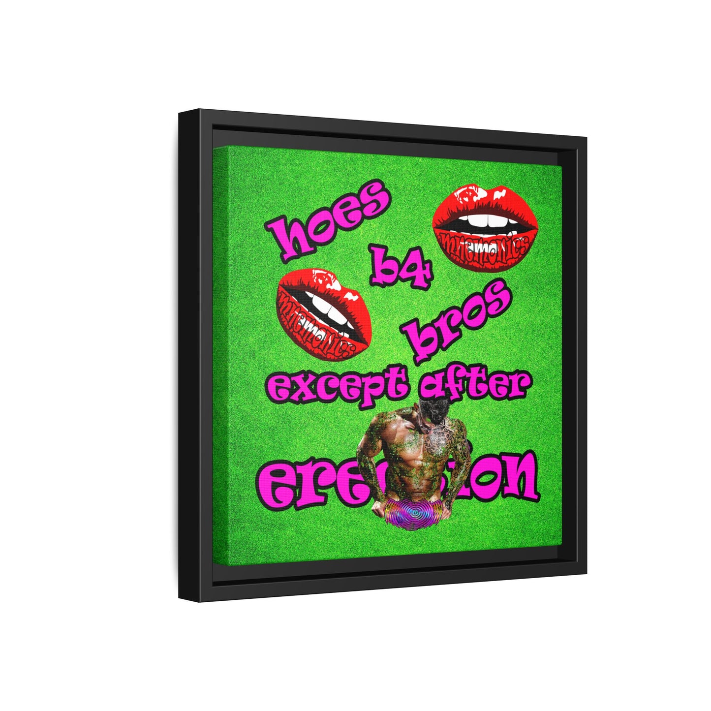 hoes b4 bros - framed canvas art (green turf)