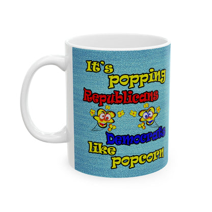 popping like popcorn - White Mug (faded dark blue)