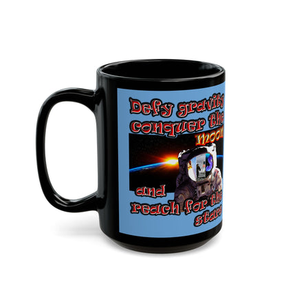 defy conquer reach - Black Mug (light blue)