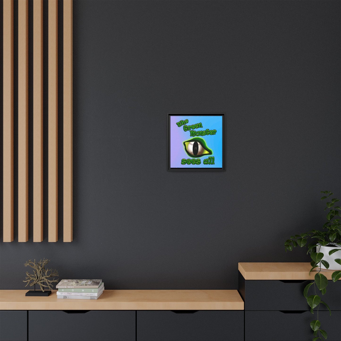 green monster - framed canvas art (light blue-purple wave)
