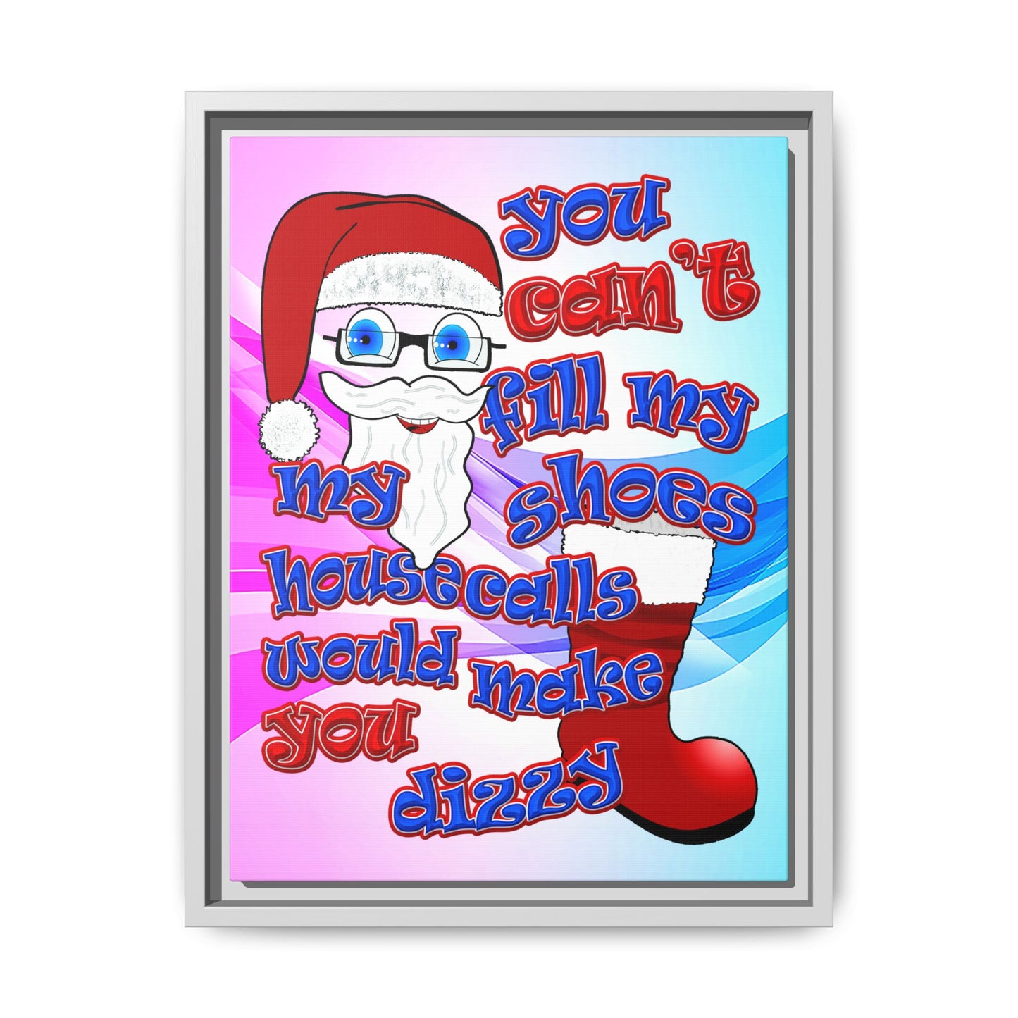 santa's shoes - framed canvas art (light blue-pink wave)