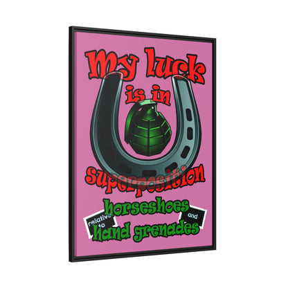 my luck - framed canvas art (light pink)