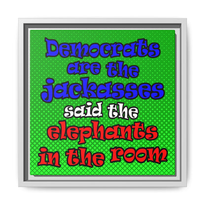 donkeys and elephants - framed canvas art (logo green)