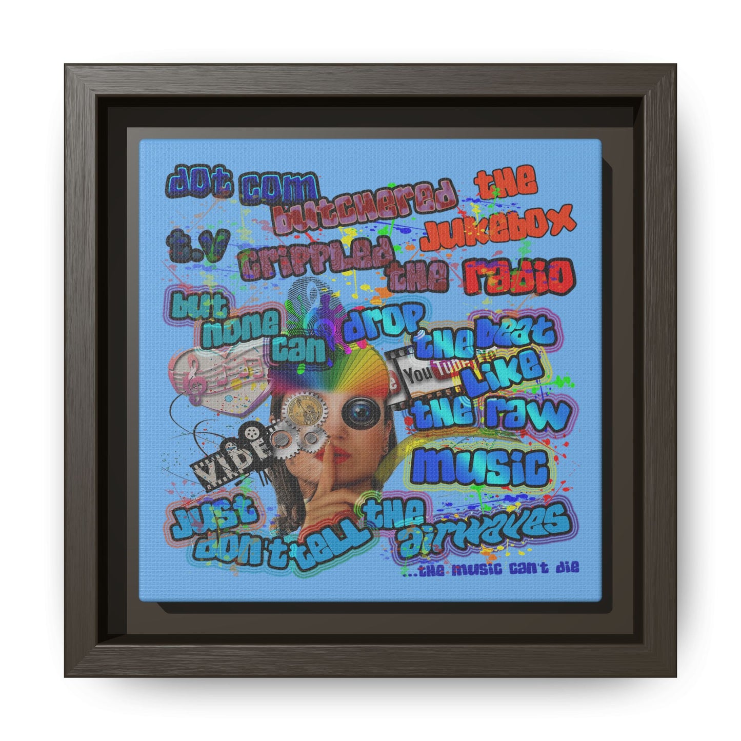 drop the beat - framed canvas art (light blue)