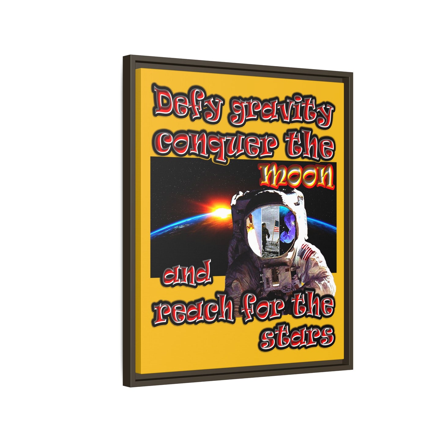 defy conquer reach - framed canvas art (yellow)