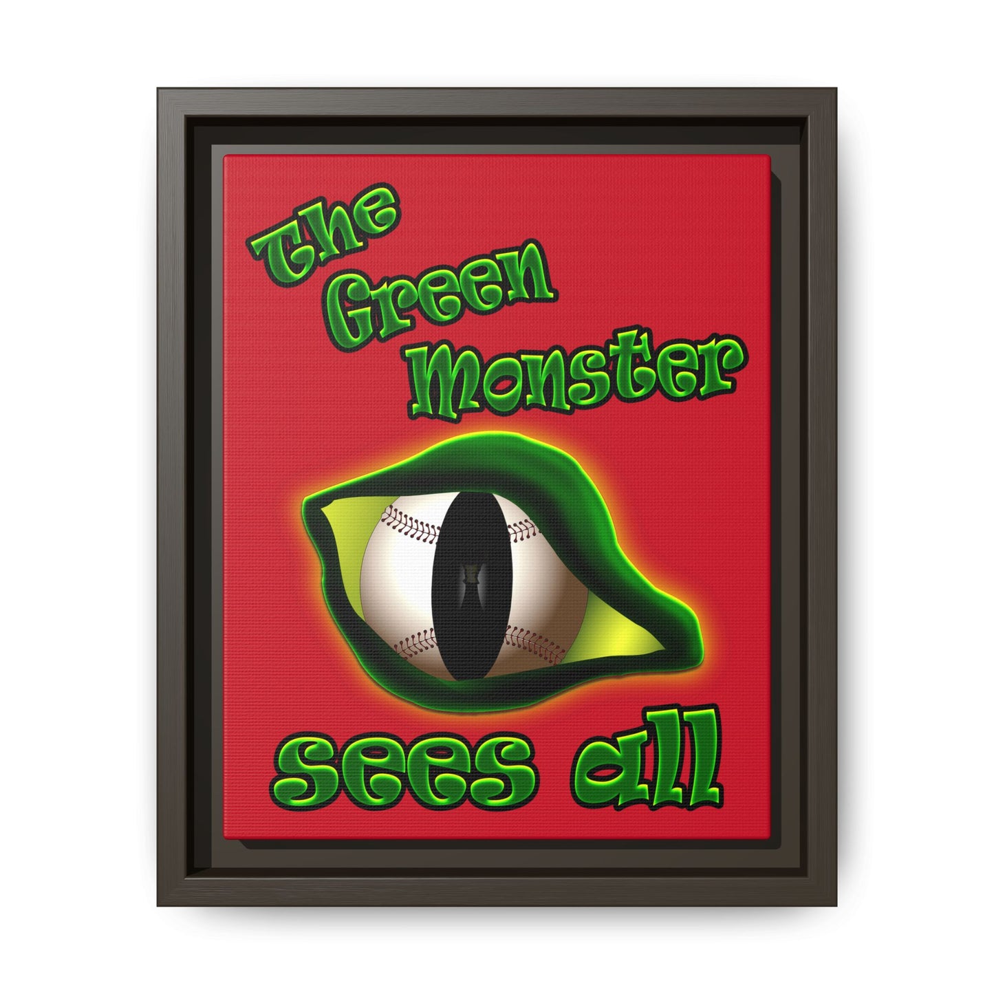 green monster - framed canvas art (dark red)
