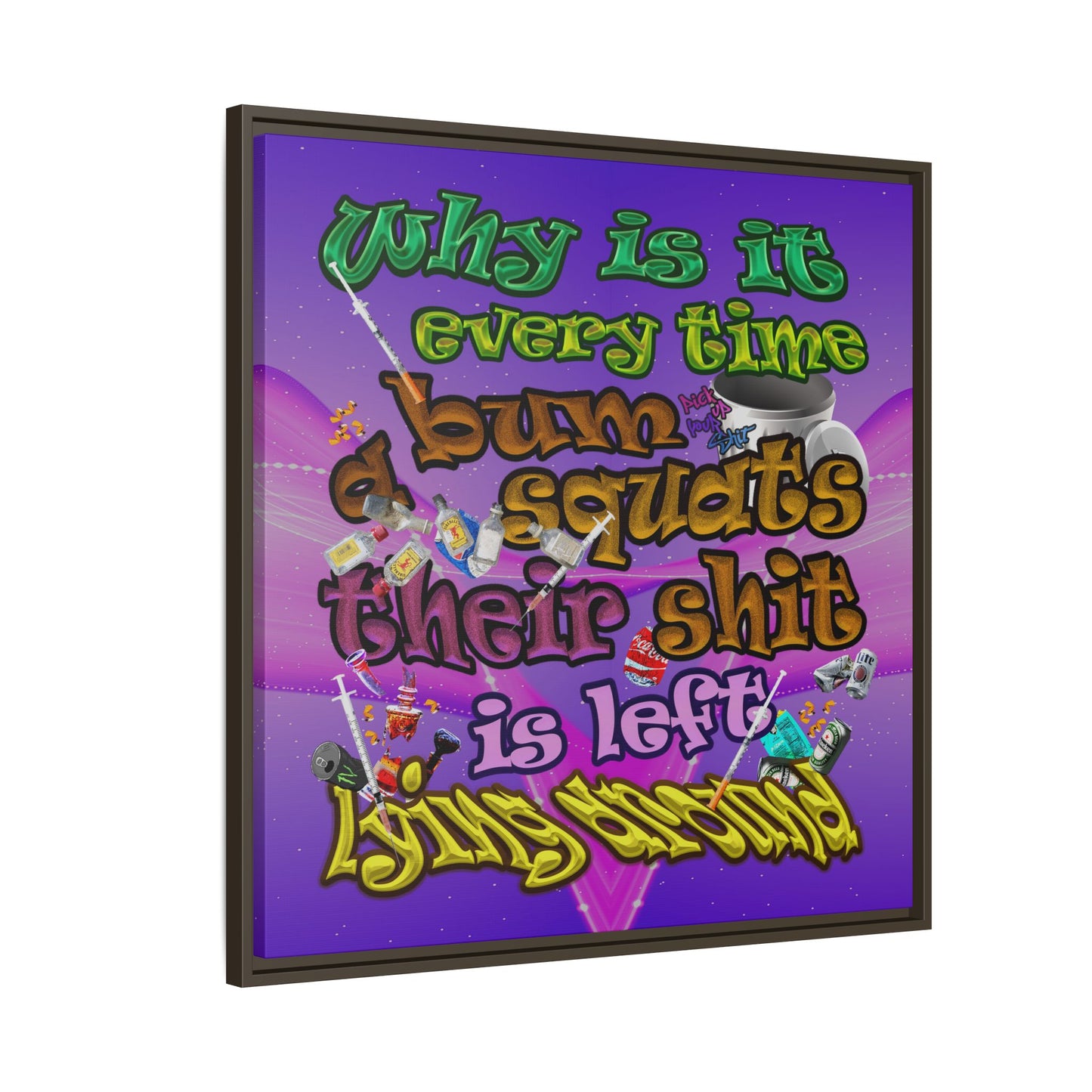 the bum's shit - framed canvas art (purple-pink wave)