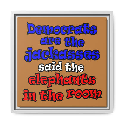 donkeys and elephants - framed canvas art (light brown)