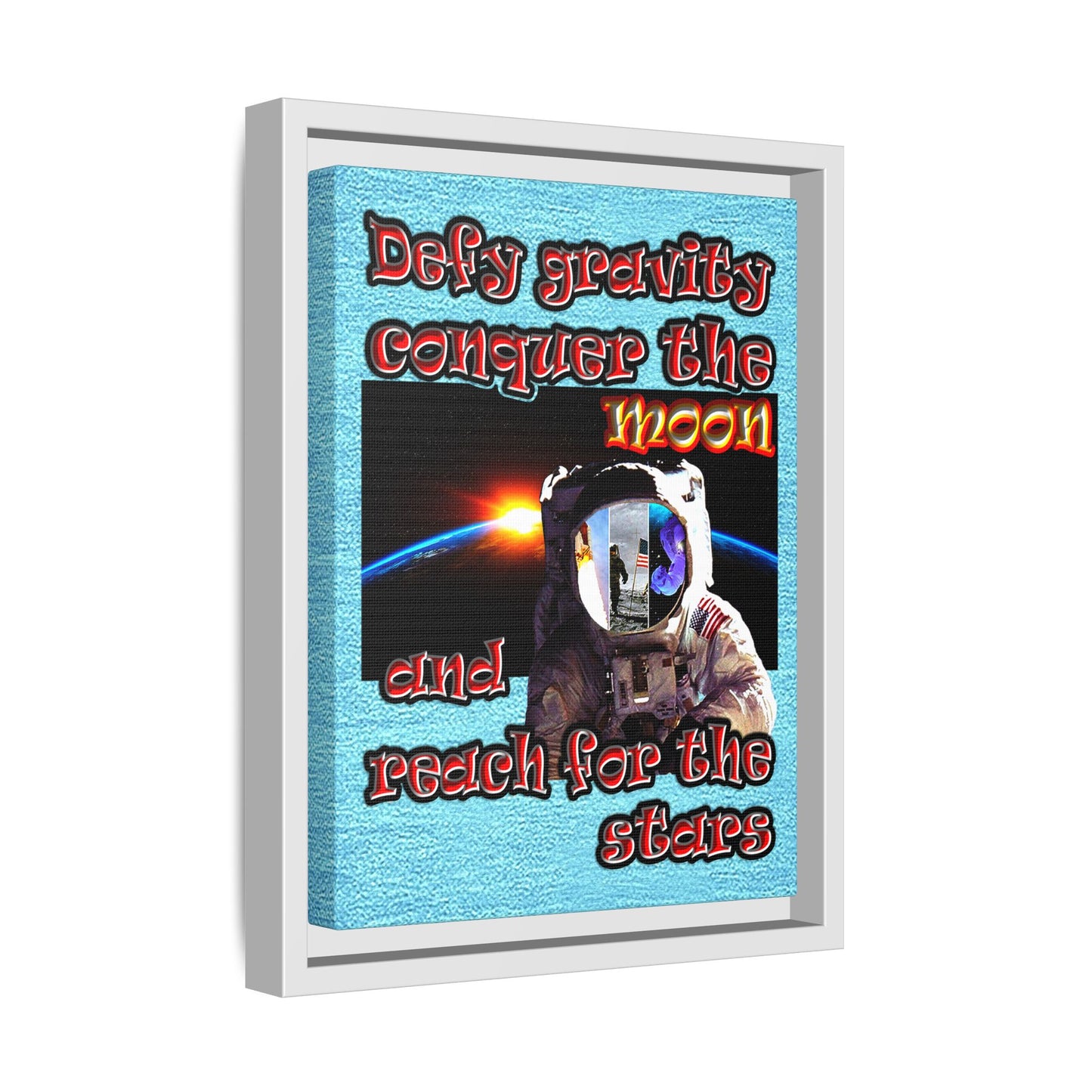 defy conquer reach - framed canvas art (faded blue)