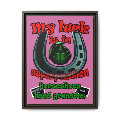 my luck - framed canvas art (light pink)
