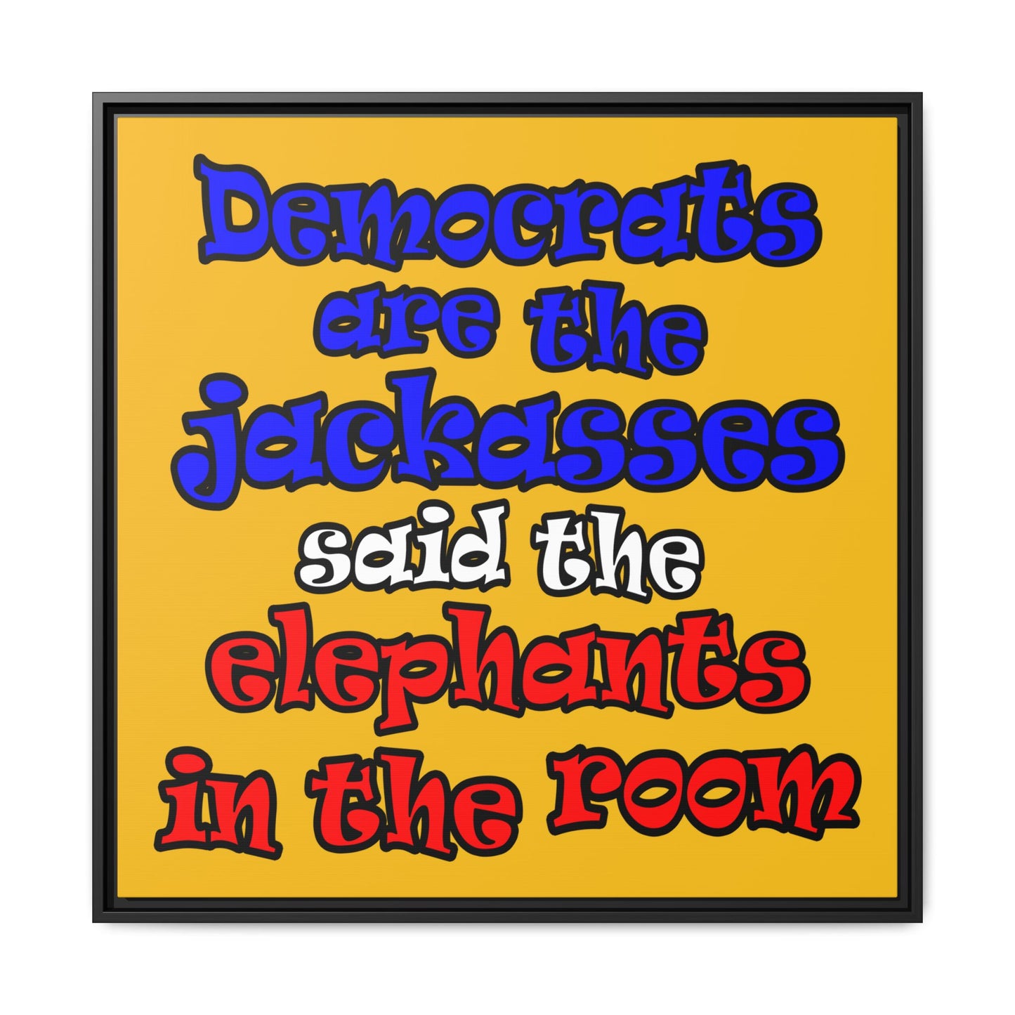 donkeys and elephants - framed canvas art (yellow)