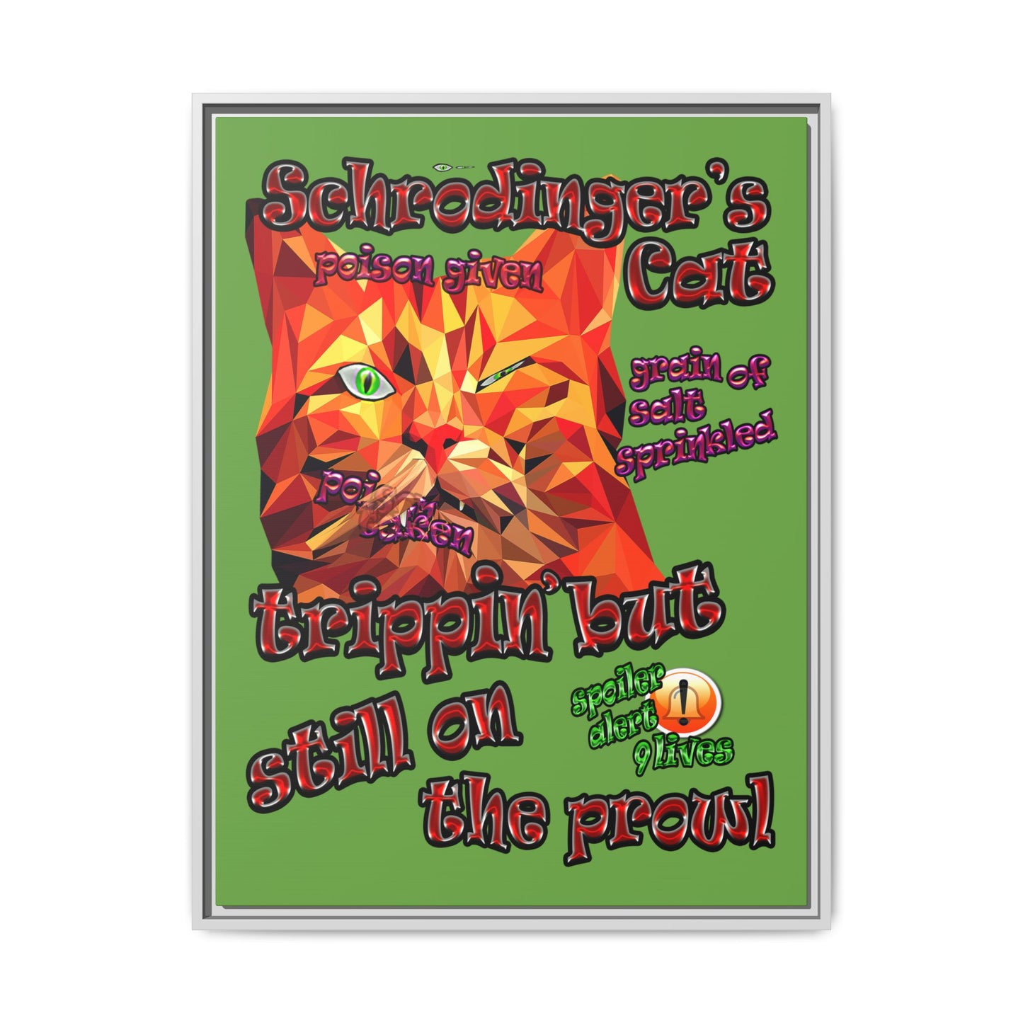 schrodinger's cat - framed canvas art (green)