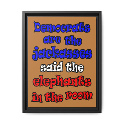 donkeys and elephants - framed canvas art (light brown)
