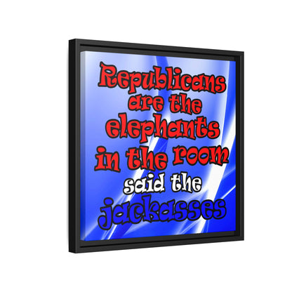 donkeys and elephants - framed canvas art (blue-white wave)
