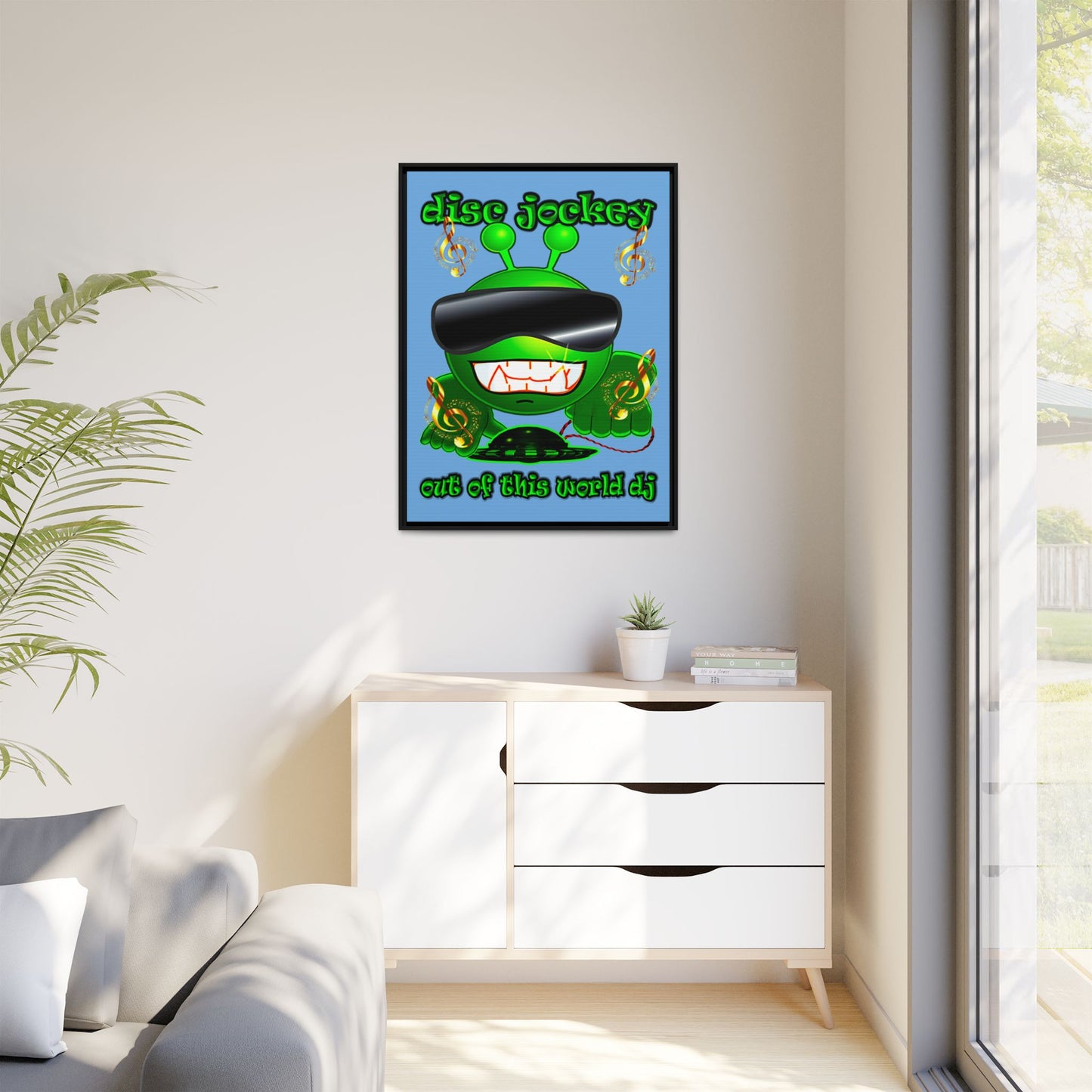 disc jockey - framed canvas art (light blue)