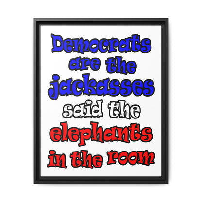 donkeys and elephants - framed canvas art (white)