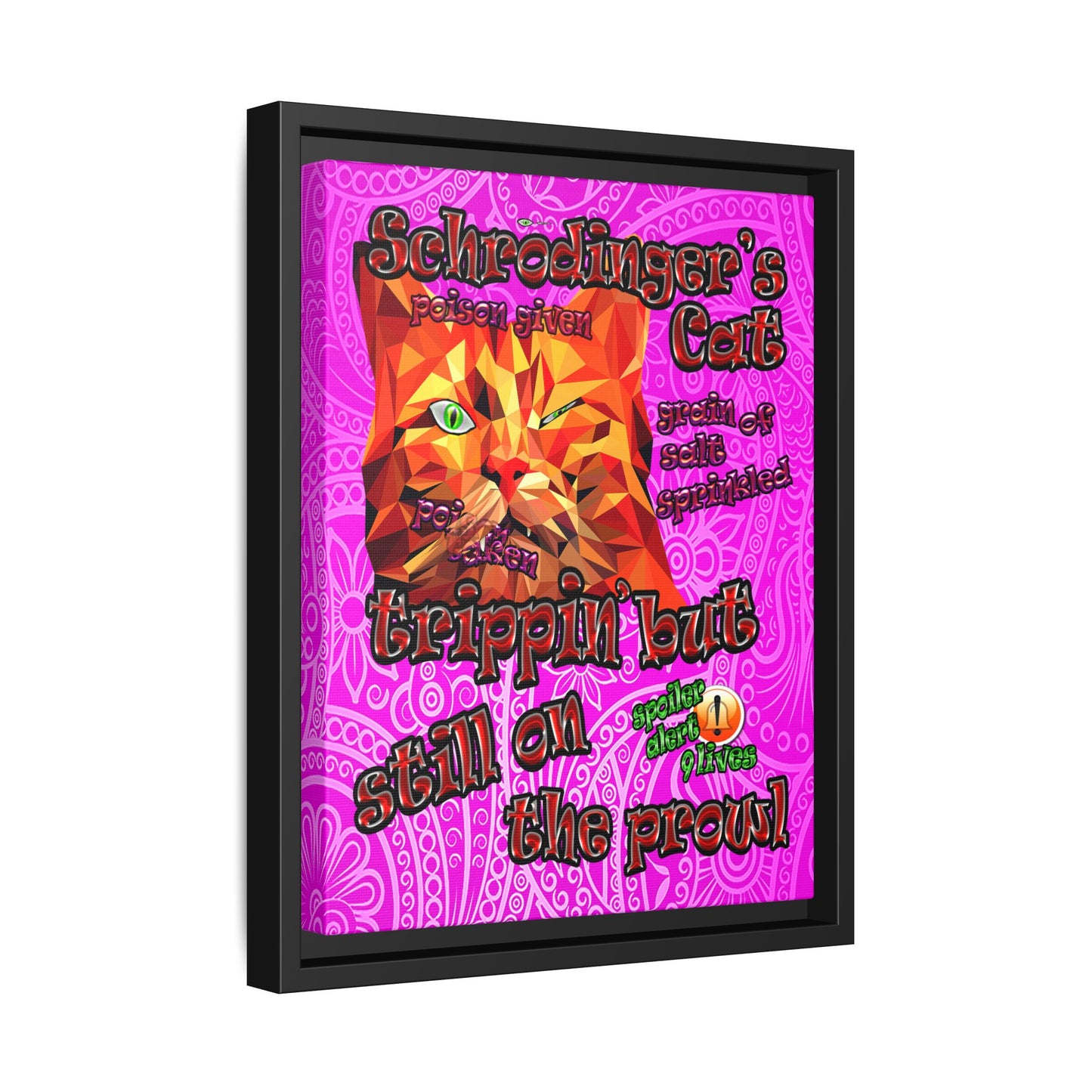 schrodinger's cat - framed canvas art (pink swirl)