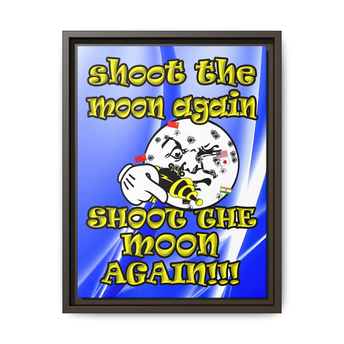shoot the moon again - framed canvas art (blue-white wave)