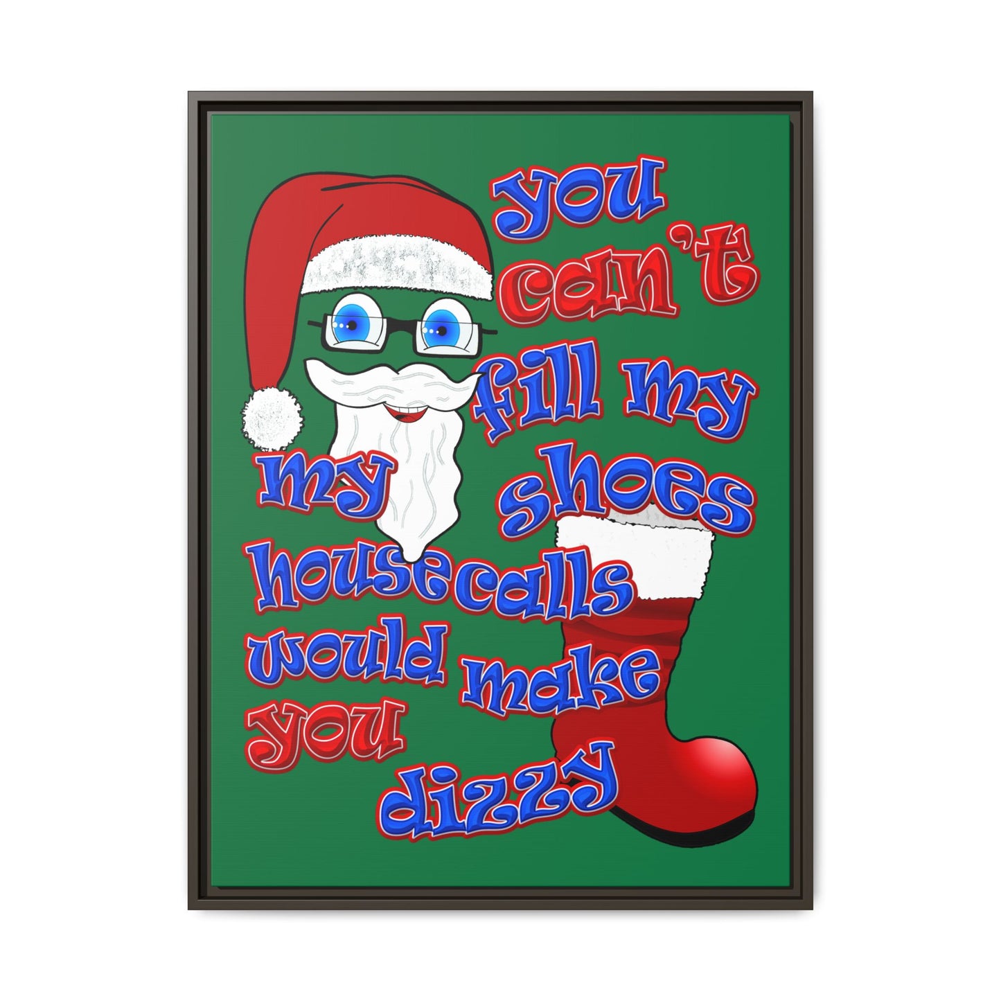 santa's shoes - framed canvas art (dark green)