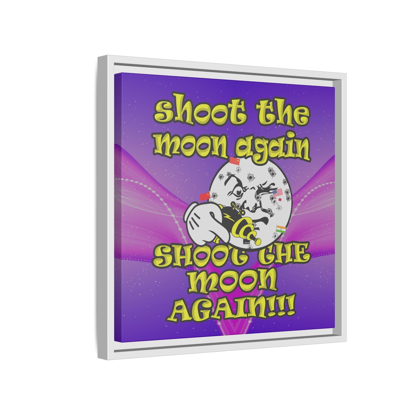 shoot the moon again - framed canvas art (purple-pink wave)