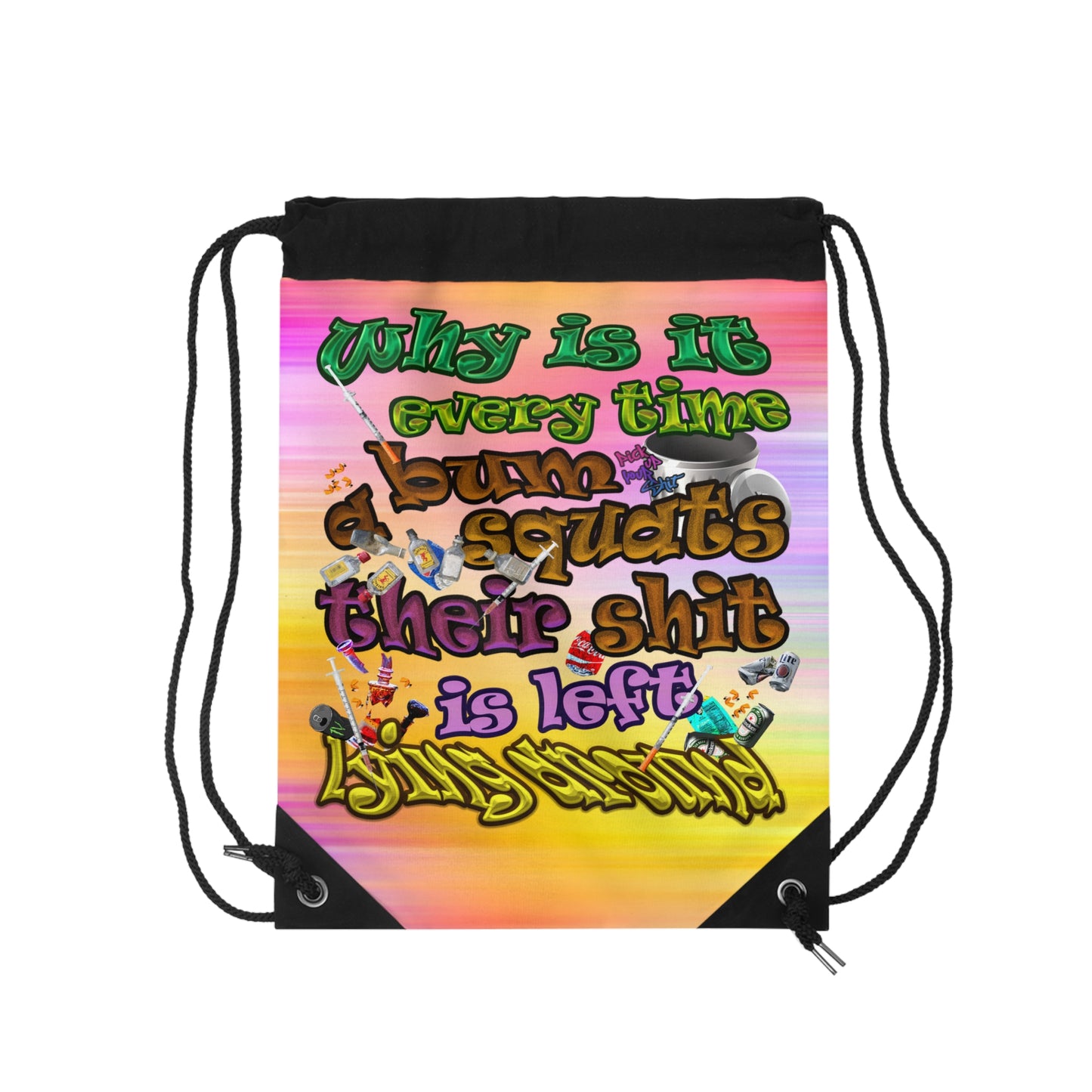 the bum's shit - Drawstring Bag (color blur)