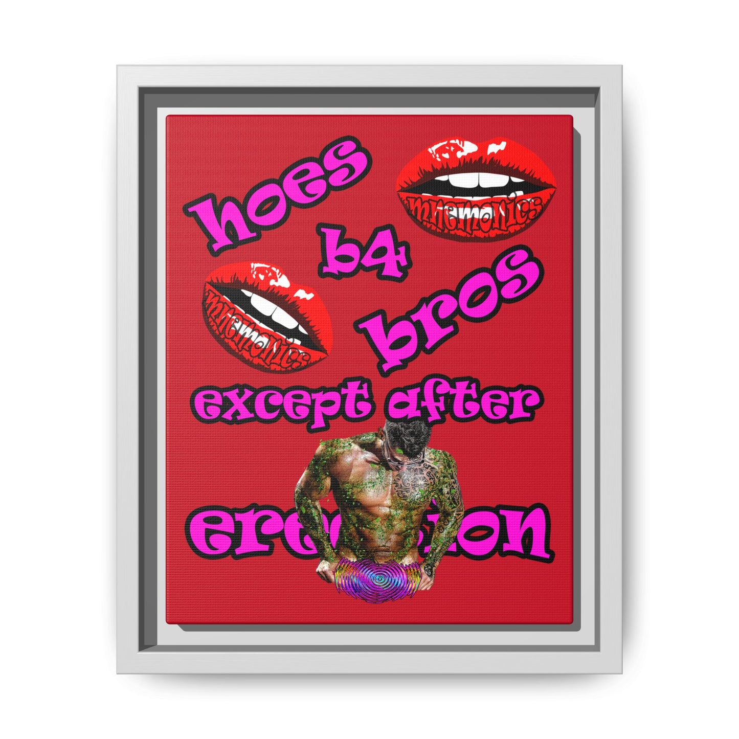 hoes b4 bros - framed canvas art (dark red)