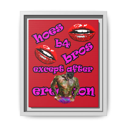hoes b4 bros - framed canvas art (dark red)