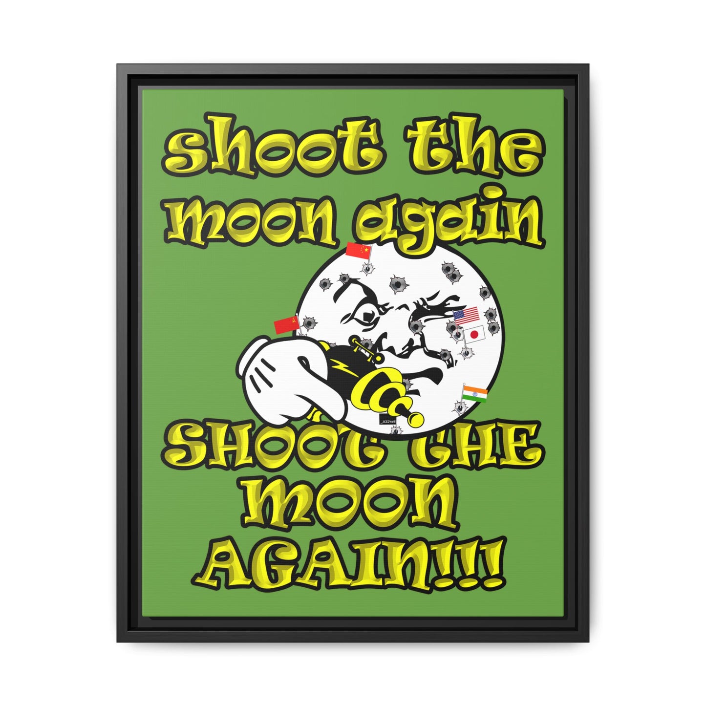 shoot the moon again - framed canvas art (green)