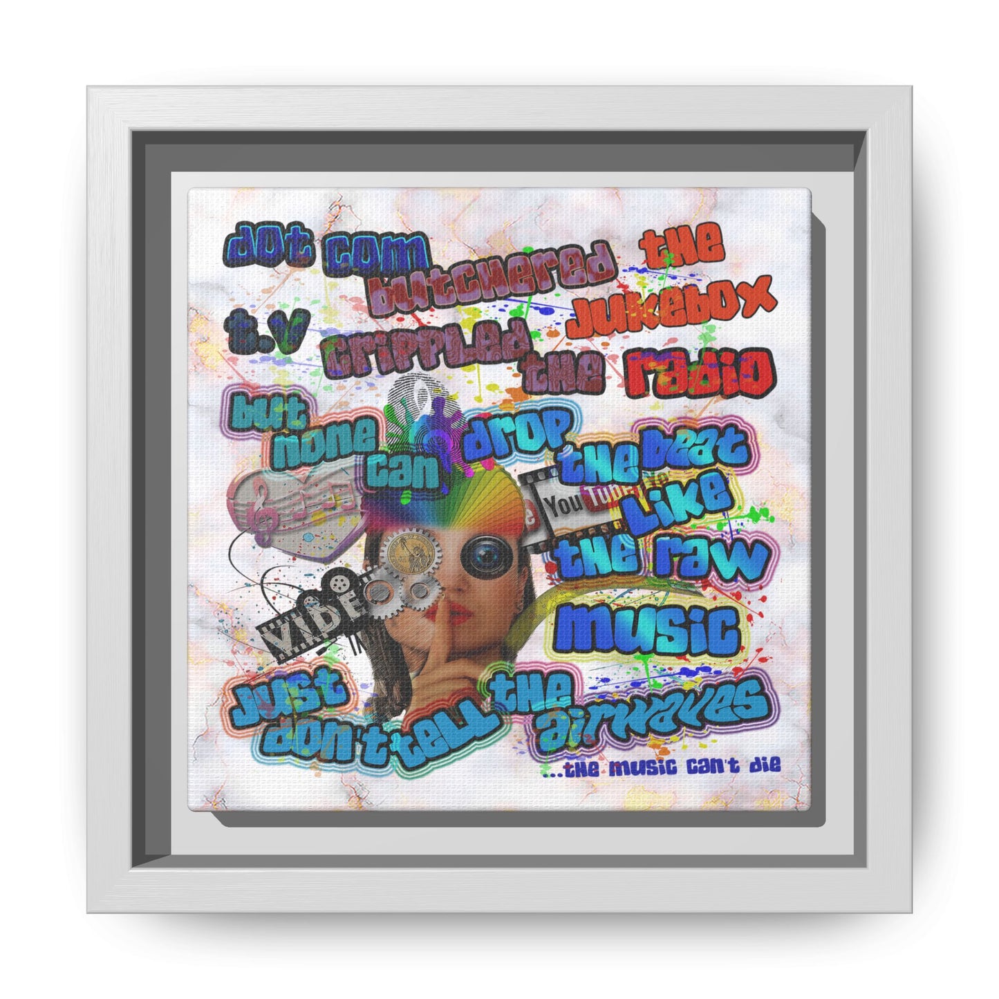 drop the beat - framed canvas art (white marble)