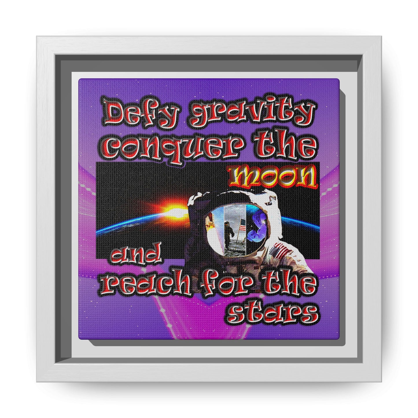 defy conquer reach - framed canvas art (purple-pink wave)