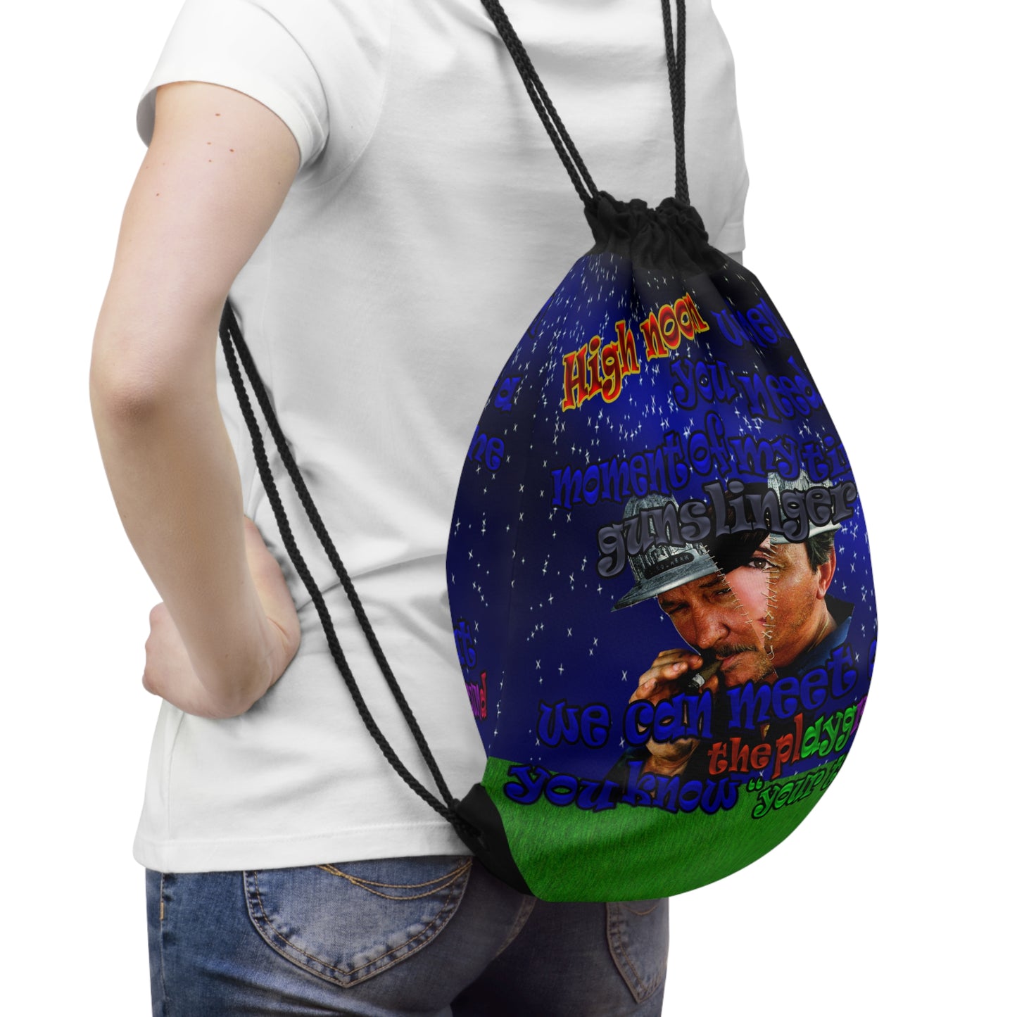 high noon - Drawstring Bag ('snoops' background)