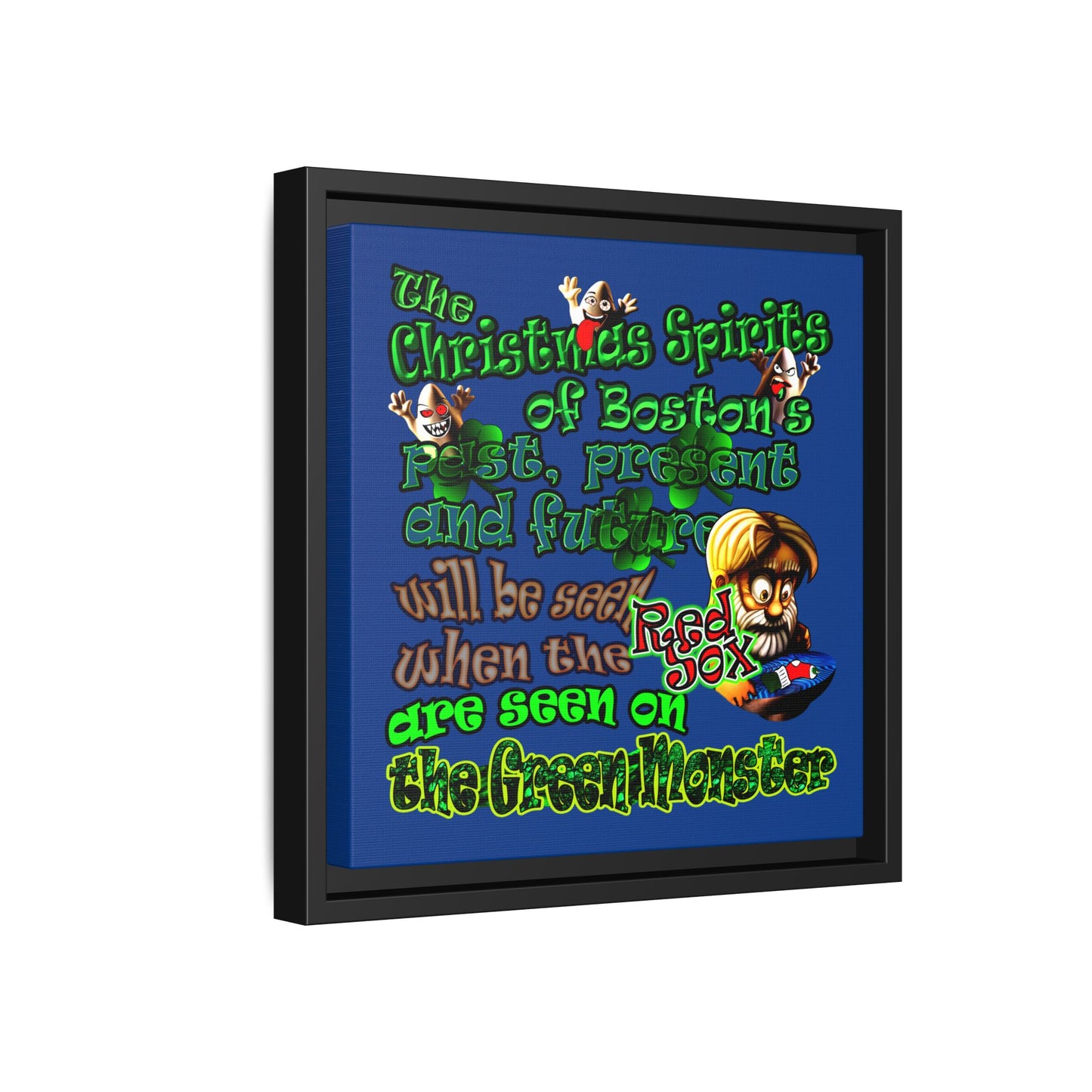 christmas spirits of boston - framed canvas art (dark blue)