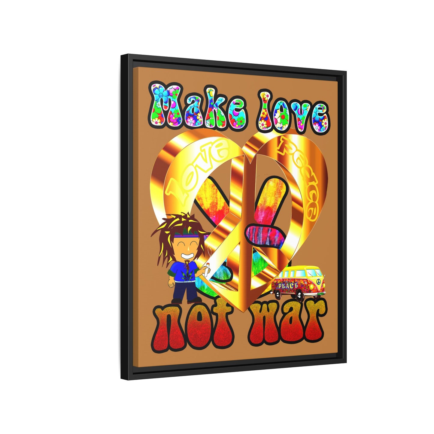 love peace - framed canvas art (light brown)