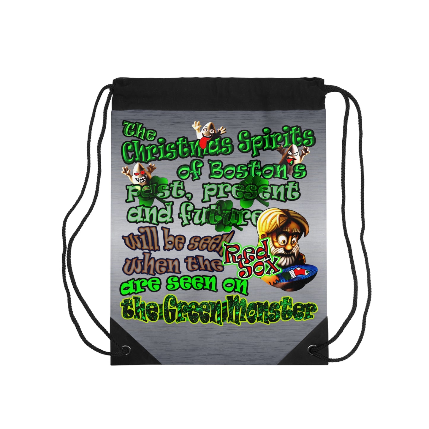christmas spirits of boston - Drawstring Bag (brushed nickel)