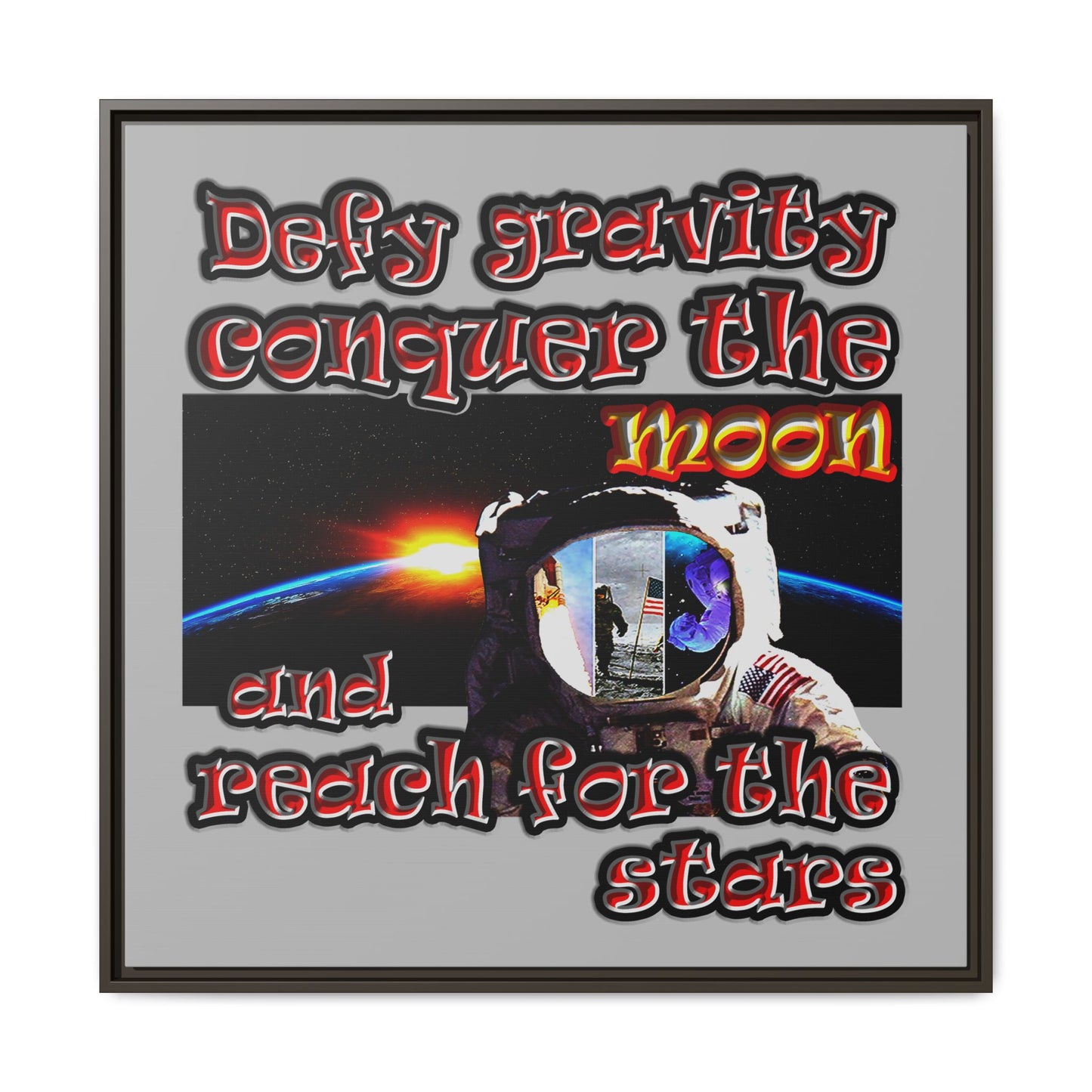 defy conquer reach - framed canvas art (light grey)