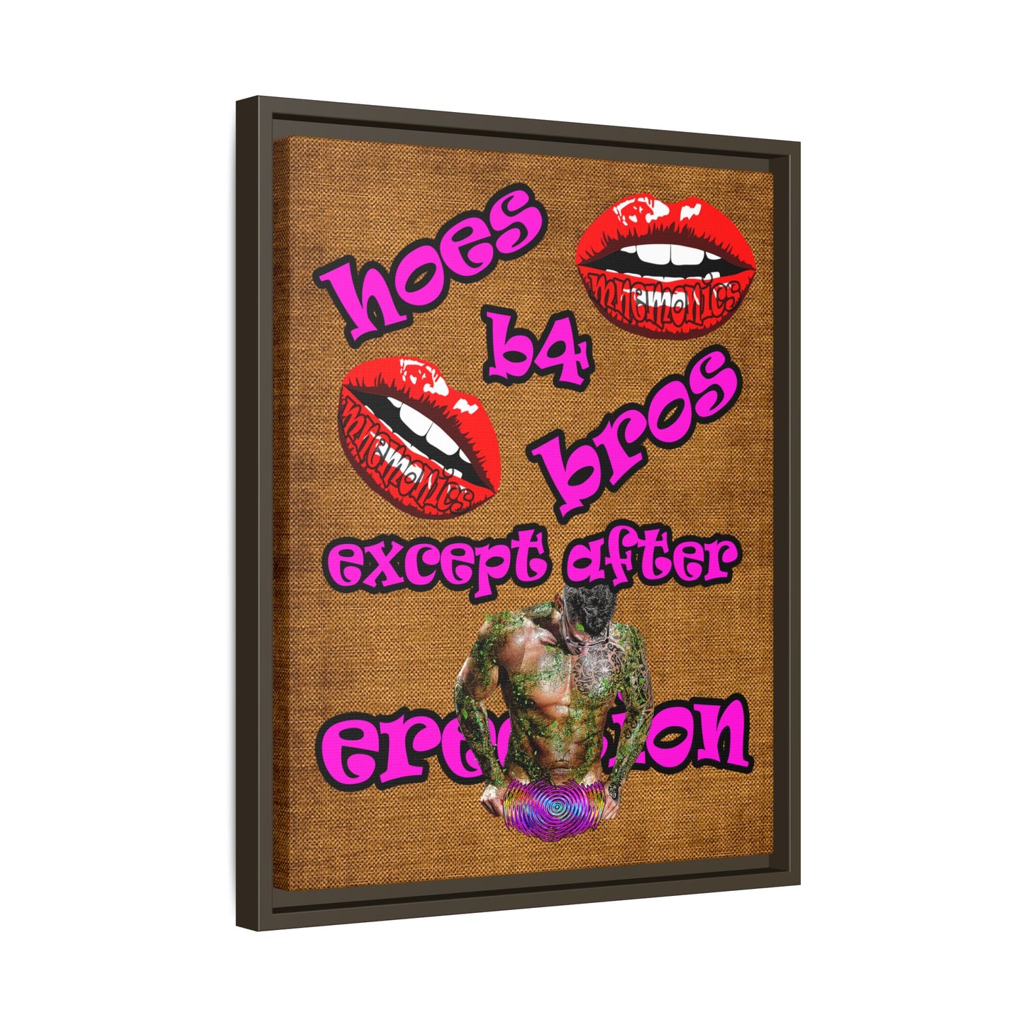 hoes b4 bros - framed canvas art (brown papyrus)