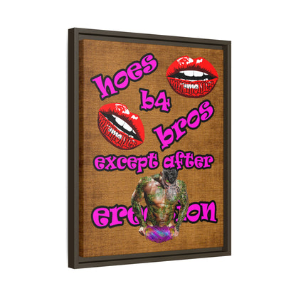 hoes b4 bros - framed canvas art (brown papyrus)