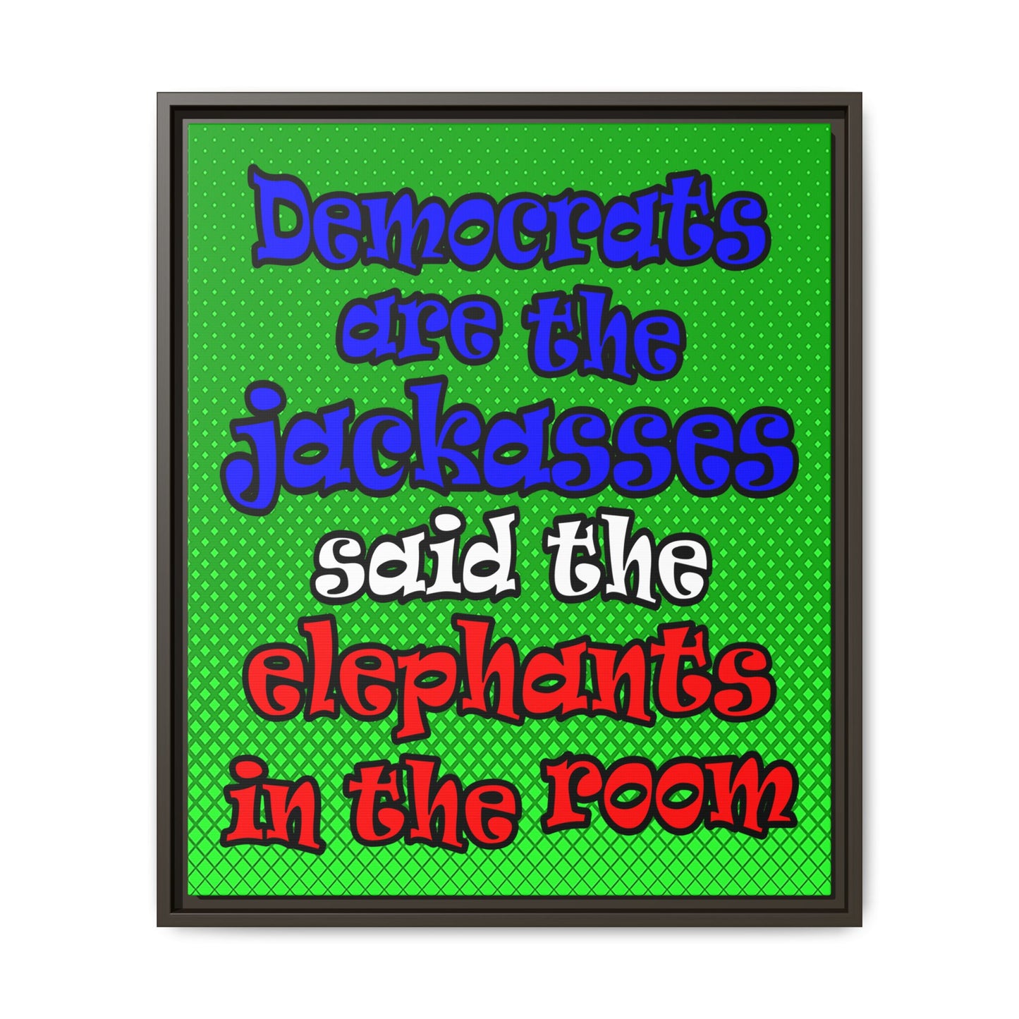 donkeys and elephants - framed canvas art (logo green)