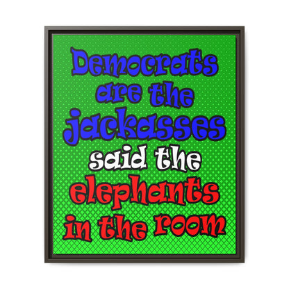 donkeys and elephants - framed canvas art (logo green)