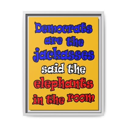 donkeys and elephants - framed canvas art (yellow)