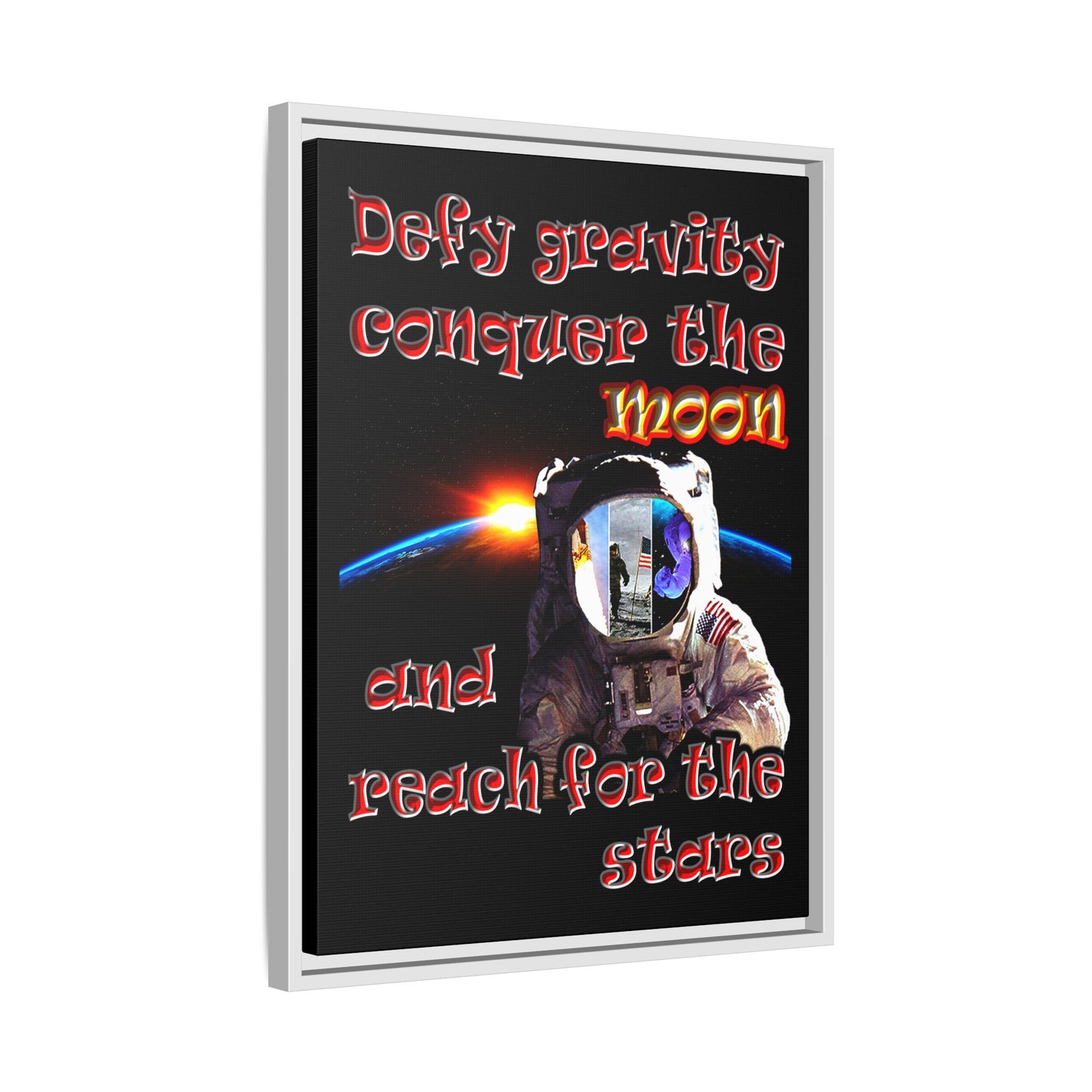 defy conquer reach - framed canvas art (black)