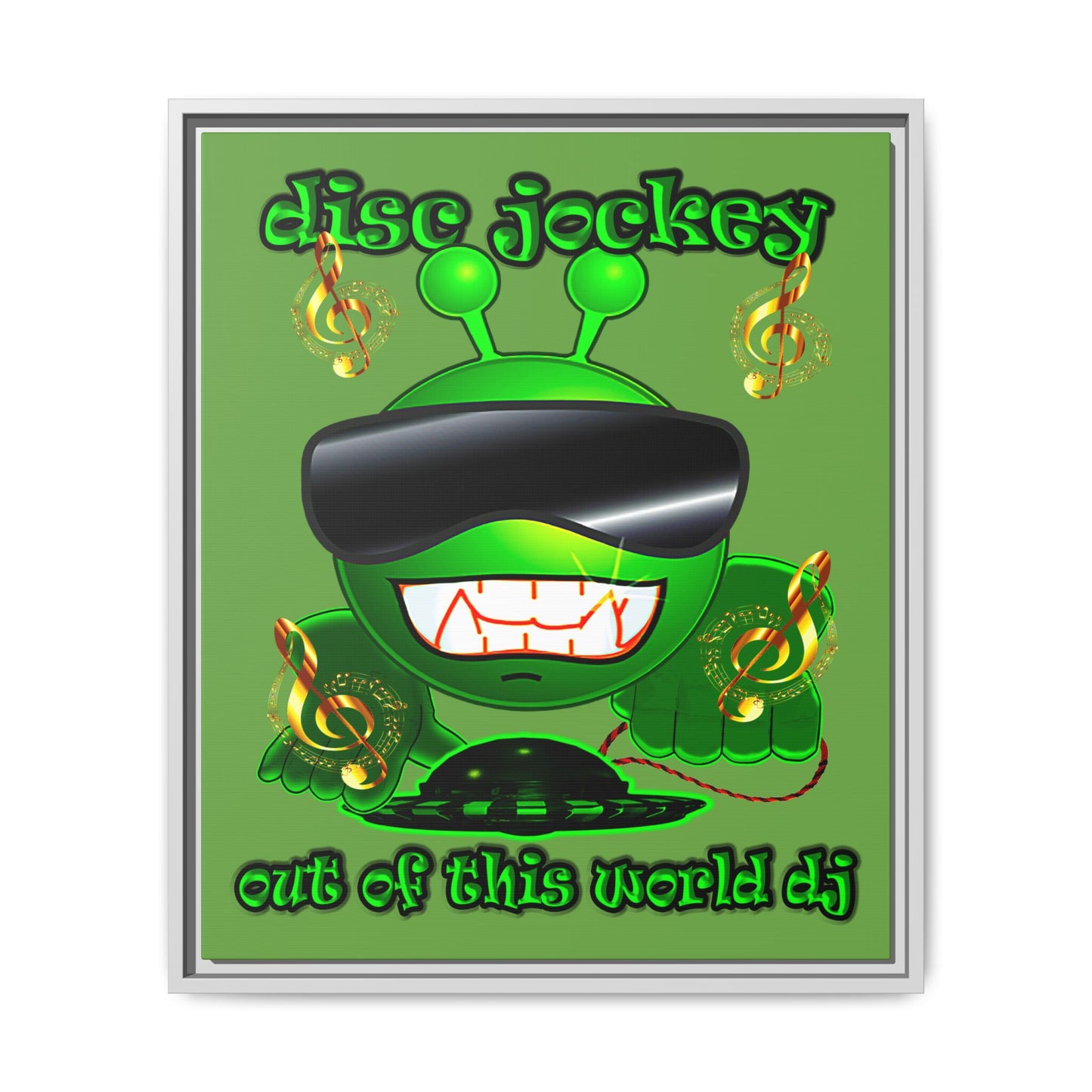 disc jockey - framed canvas art (green)