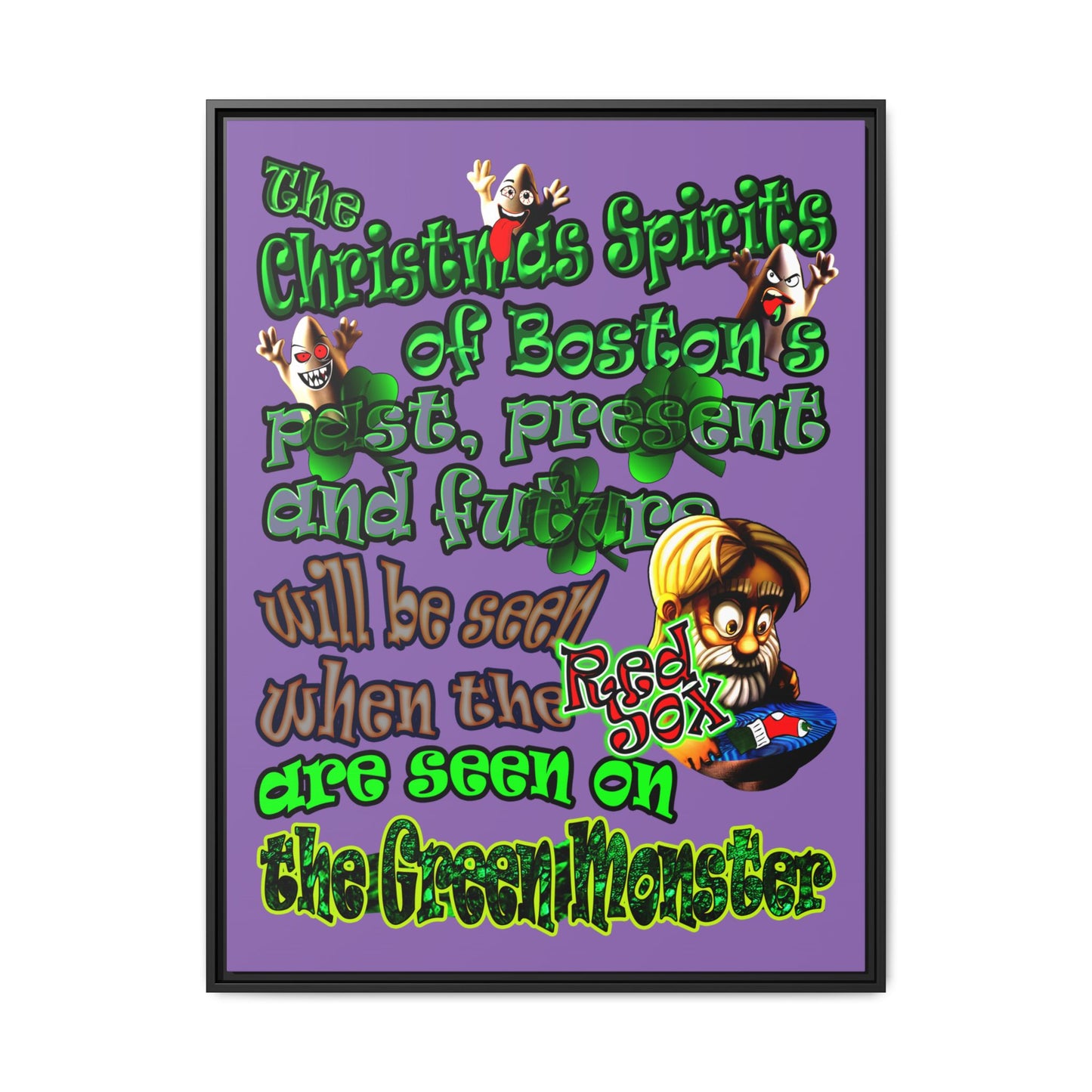 christmas spirits of boston - framed canvas art (light purple)